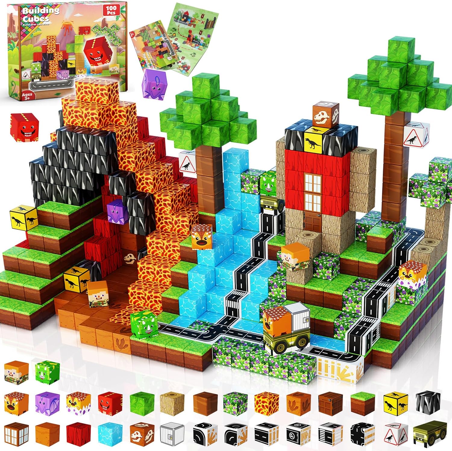 Dinosaur Volcano Magnetic Block World for Creative Play