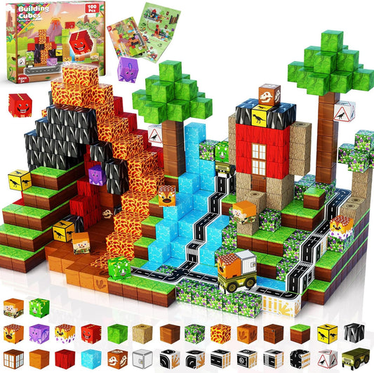 Dinosaur Volcano Magnetic Block World for Creative Play
