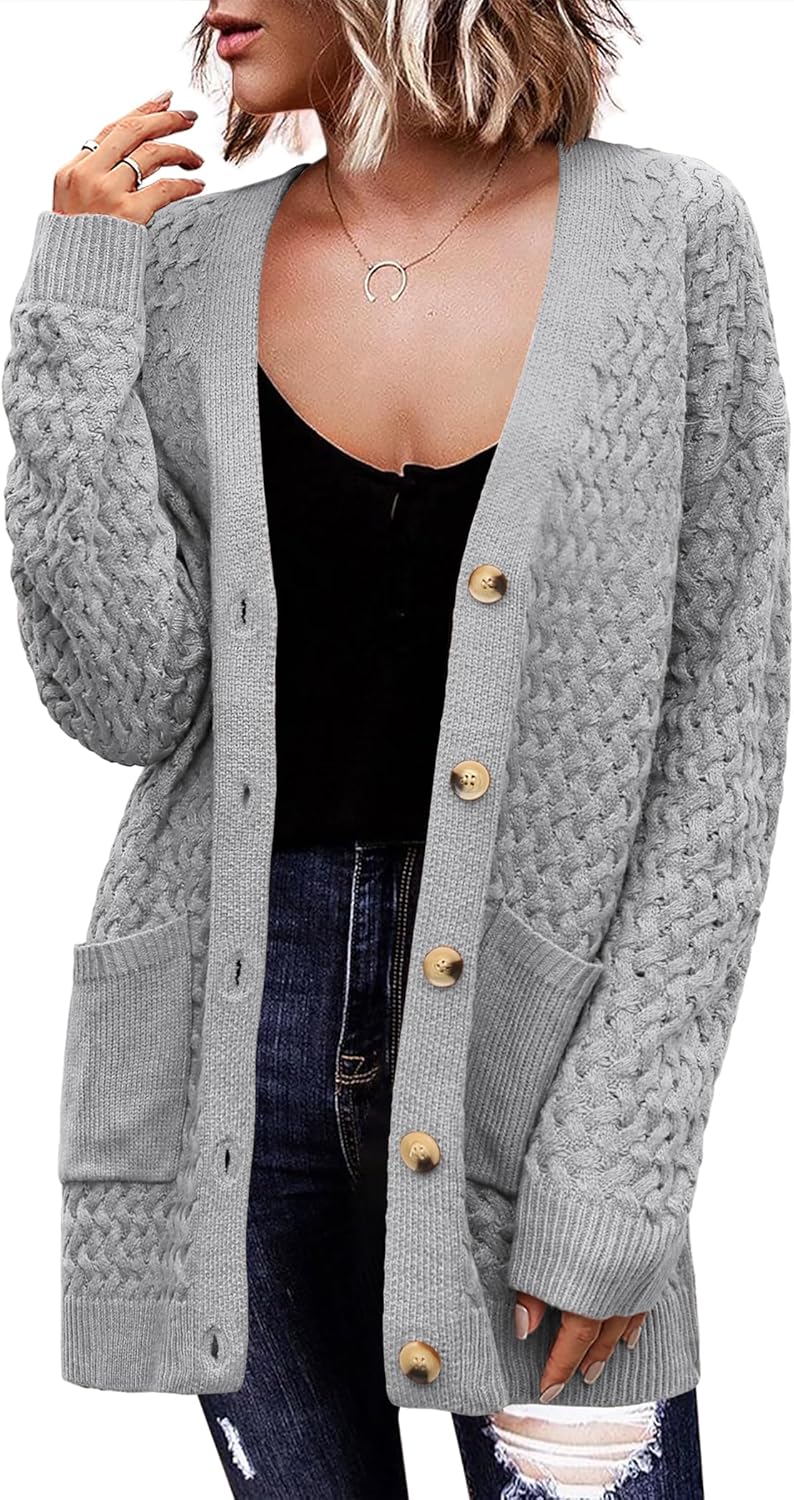 Zeagoo Womens Long Sleeve Chunky Cable Knit Cardigan Sweater