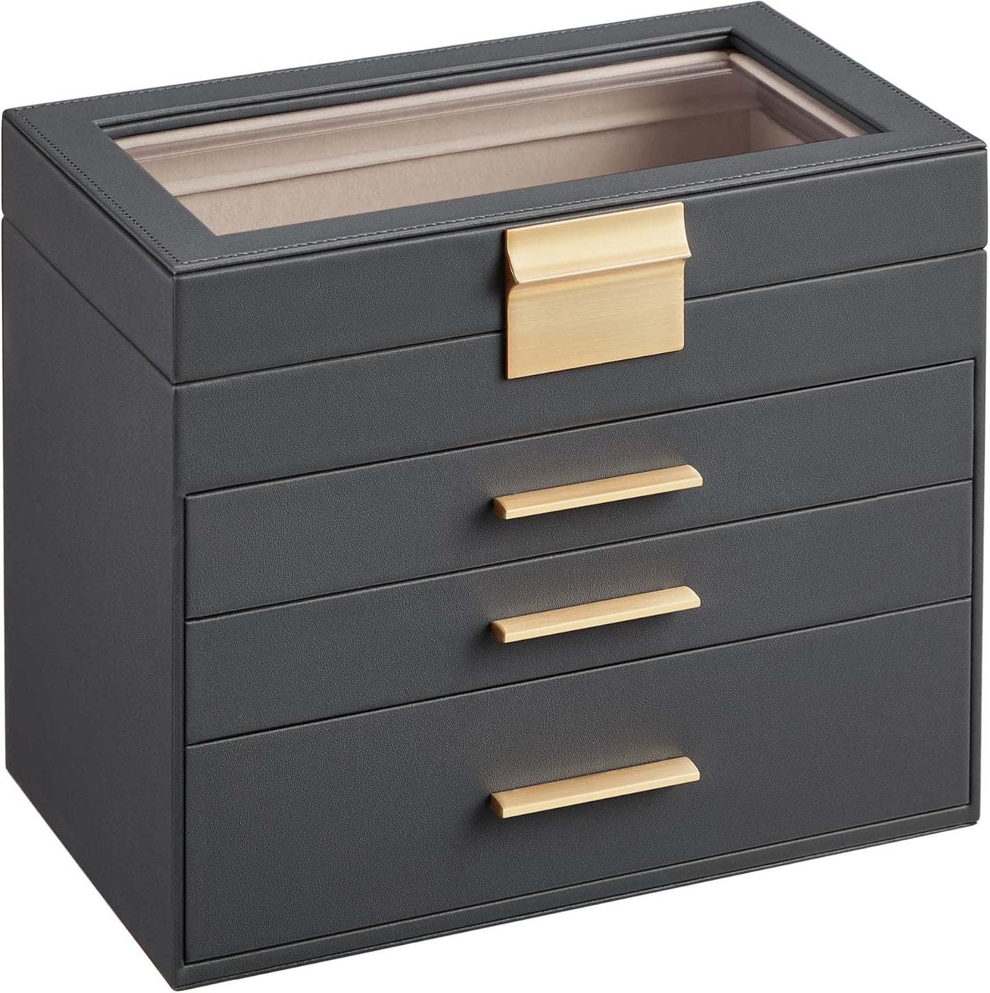 SONGMICS Jewelry Box Organizer with Glass Lid for Storage