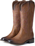 Rollda Cowgirl Boots Women Square Toe Mid Calf - Retro Western Style