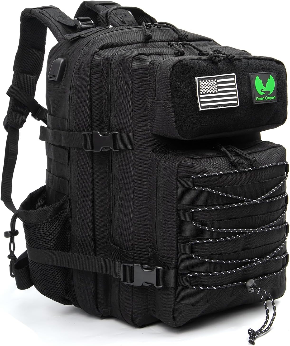 Green Canyon 45L Tactical Backpack - USB Charging, Durable 900D, Multi-Functional Molle System