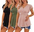 Ekouaer Maternity Shirts 3 Pack Flying Short Sleeve Nursing Tops soft