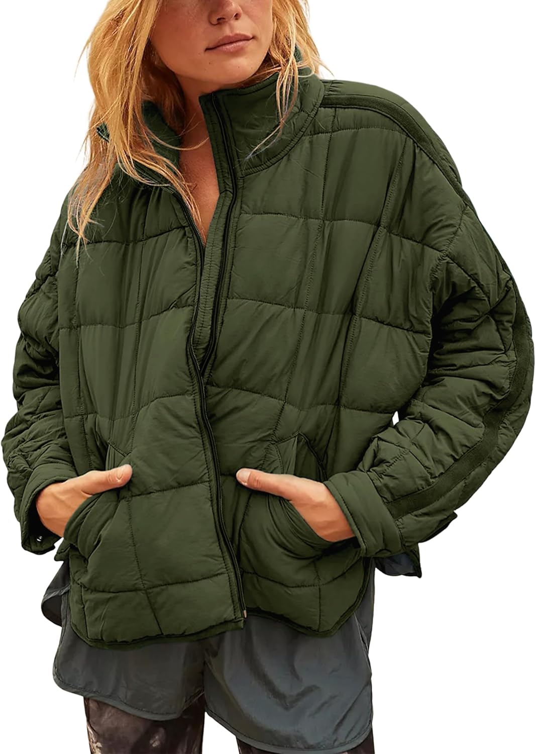 Lightweight Short Zip Up Quilted Puffer Jacket for Women