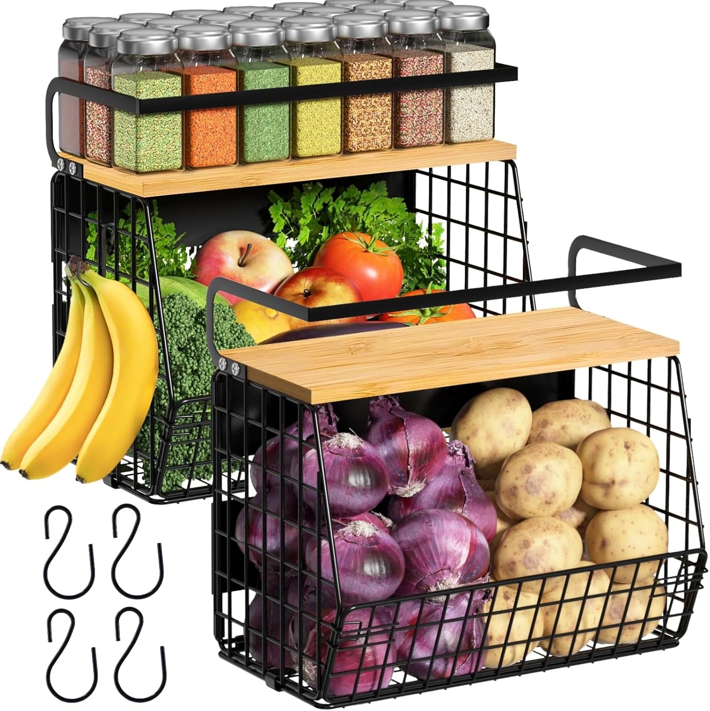 Magnetic Shelf for Refrigerator with Wood Lid - Large Storage