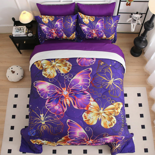 7 Piece Butterflies Comforter Set Twin Size for Kids Girls