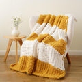 Mustard Yellow Chunky Knit Throw Blanket - Soft Chenille Throw