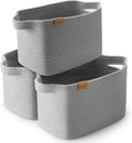 L1 Storage Baskets Woven Cotton Rope Baskets 3 Pack - Gray Rectangle