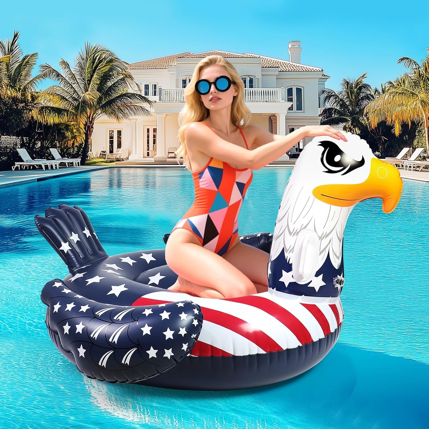 Patriotic American Flag Eagle Pool Float for Summer Fun