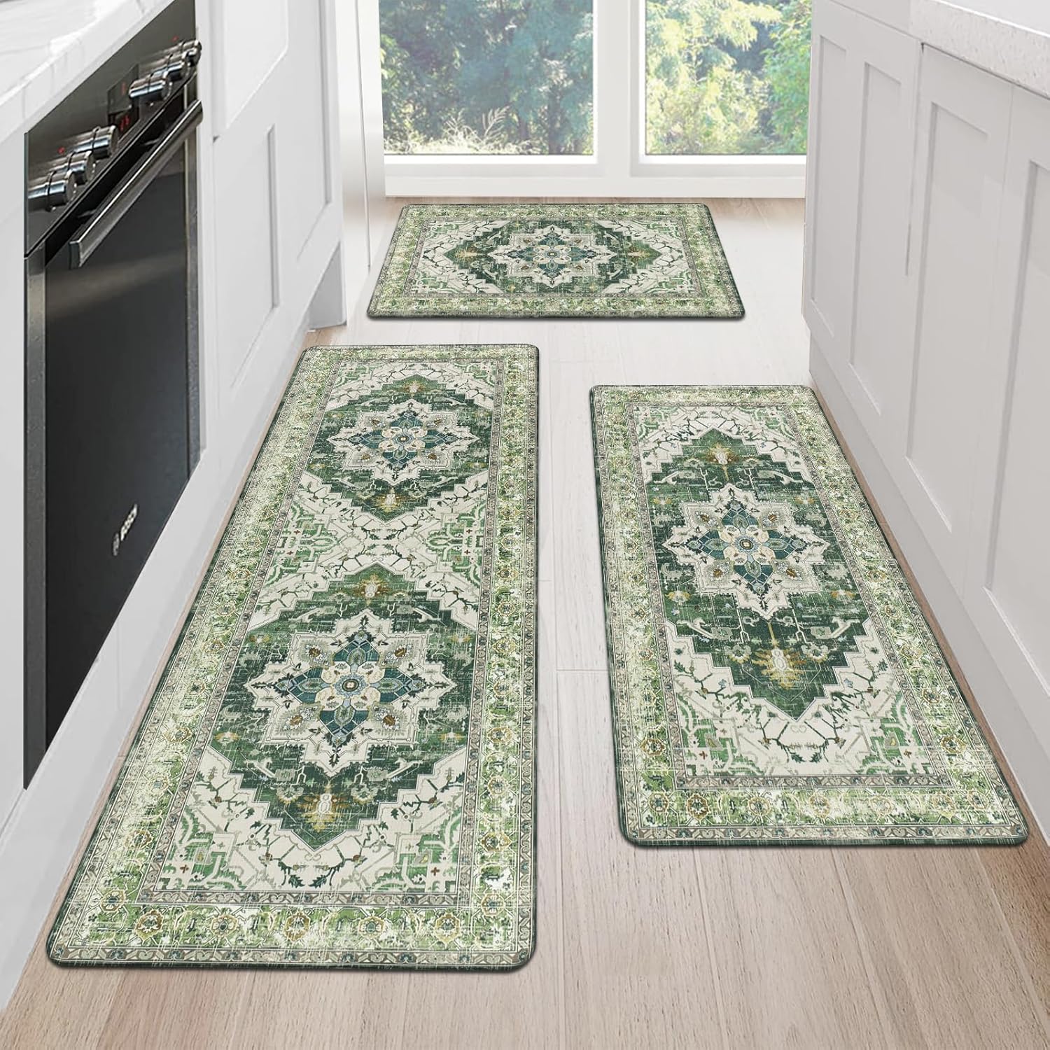 Cushioned Kitchen Rug Sets 3 Piece Anti Fatigue Mats for Comfort