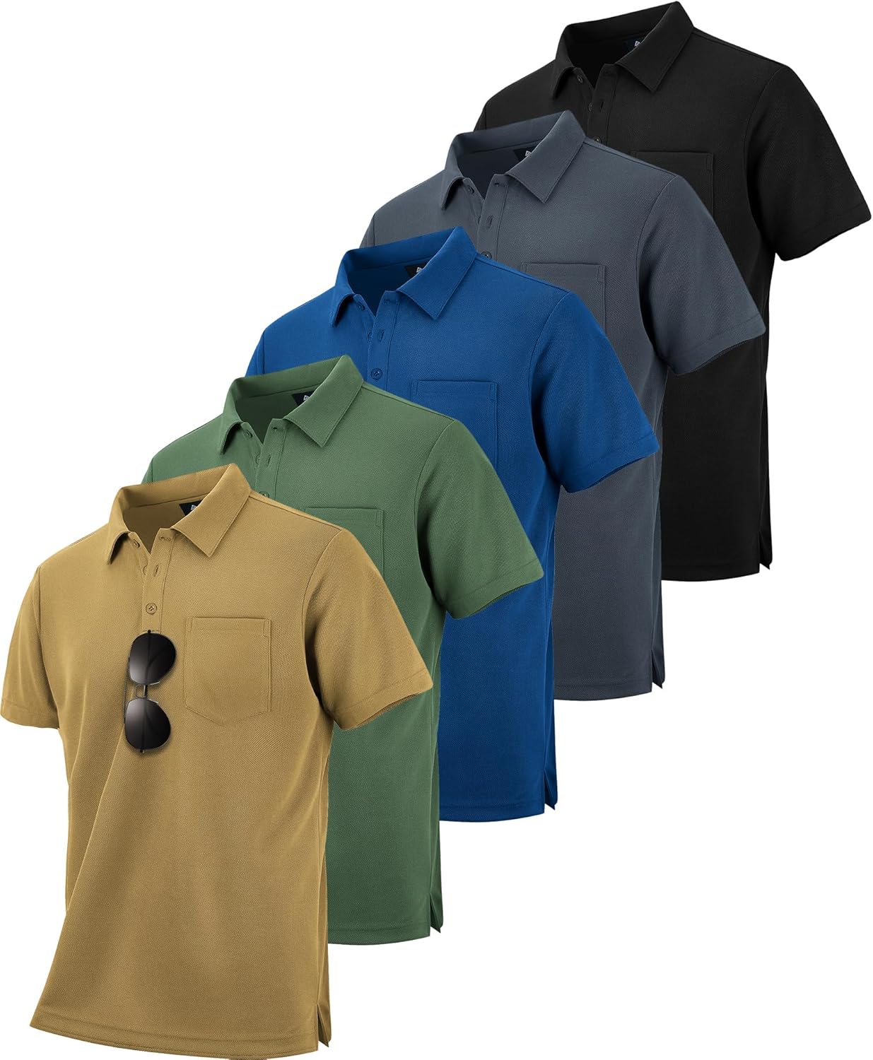 ZITY 5 Pack Polo Shirts for Men with Pocket and Quick Dry