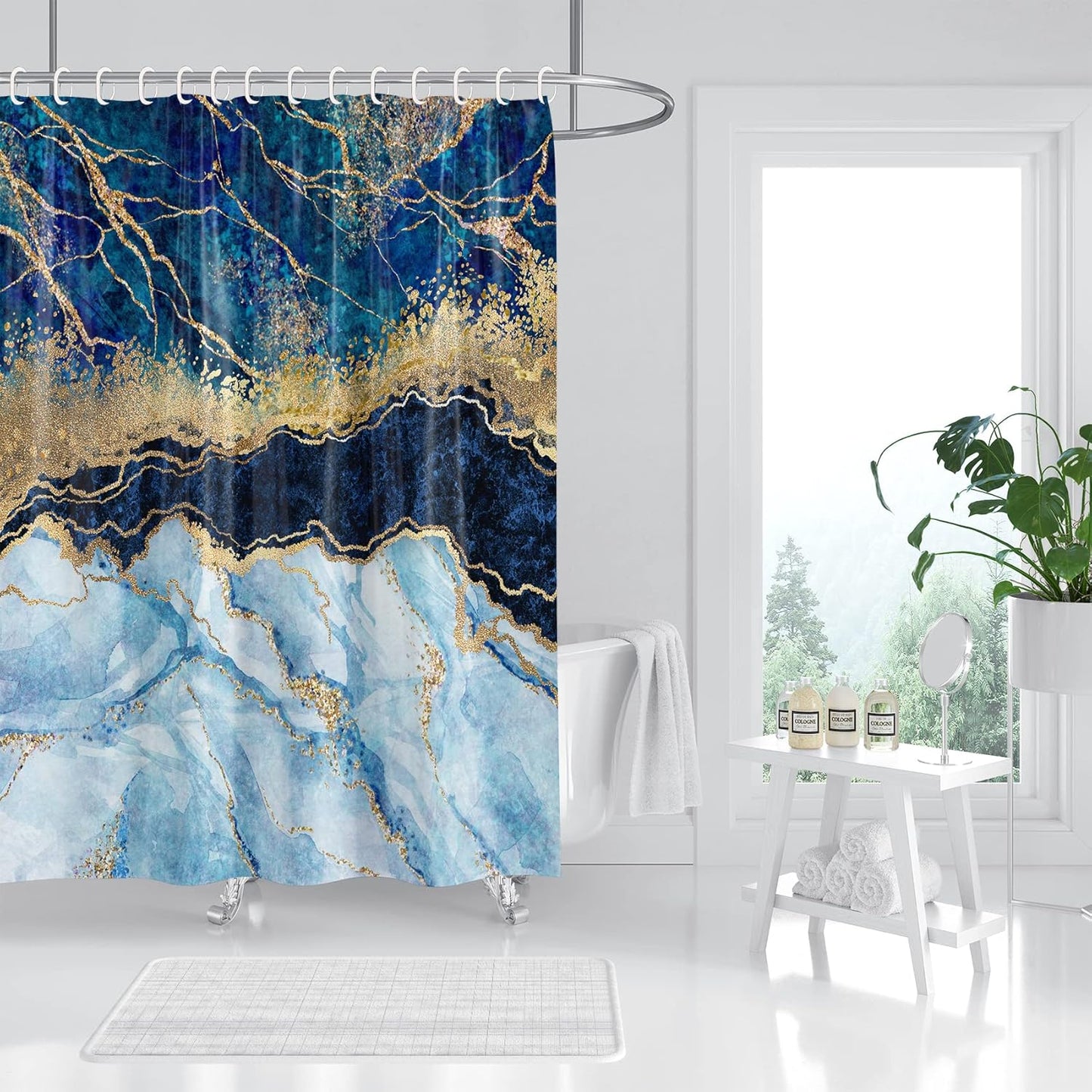 Blue Marble Shower Curtain Set - Luxury Waterproof Fabric