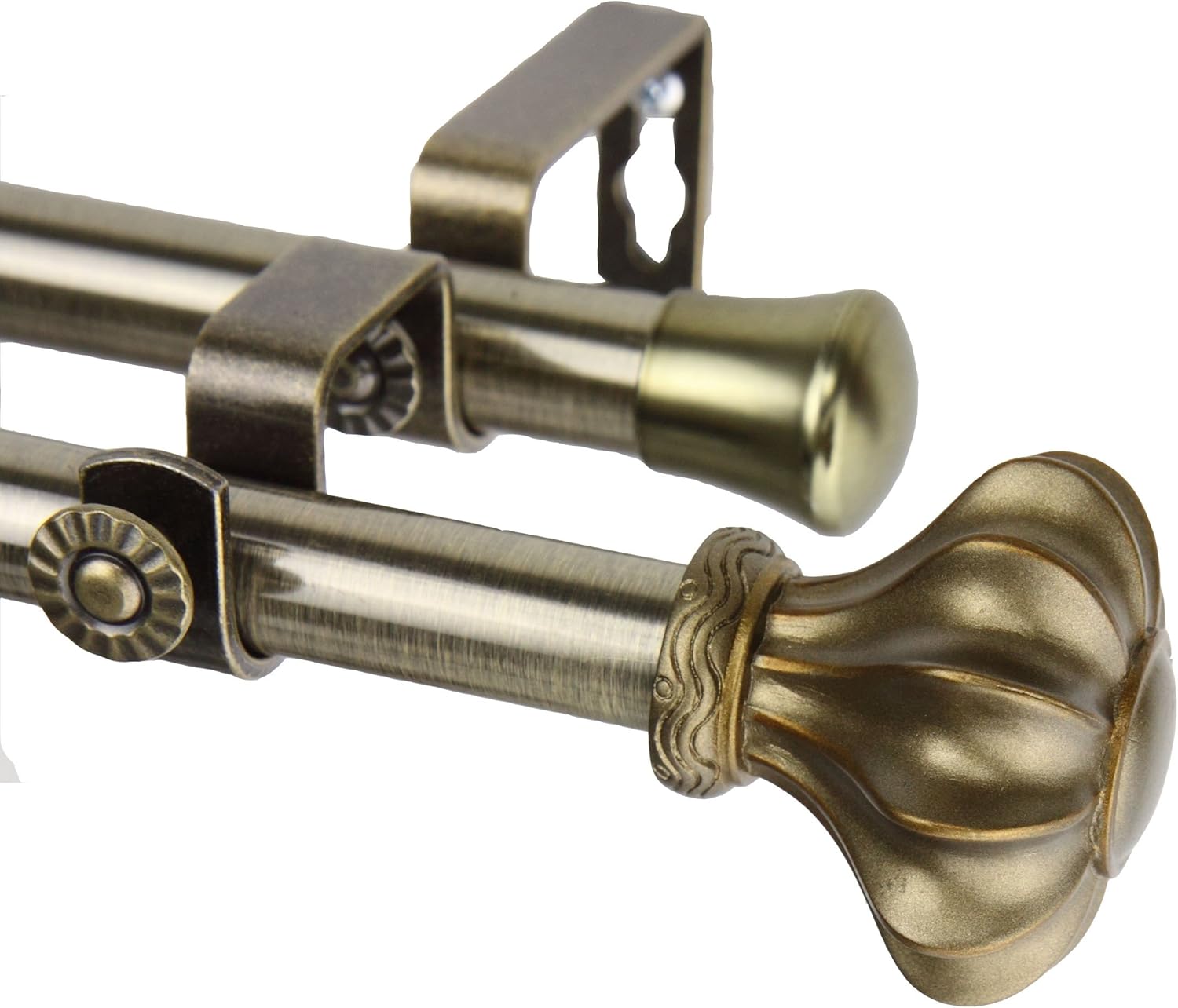 Rod Desyne Flair Double Curtain Rod: 66-120 Inch Antique Brass
