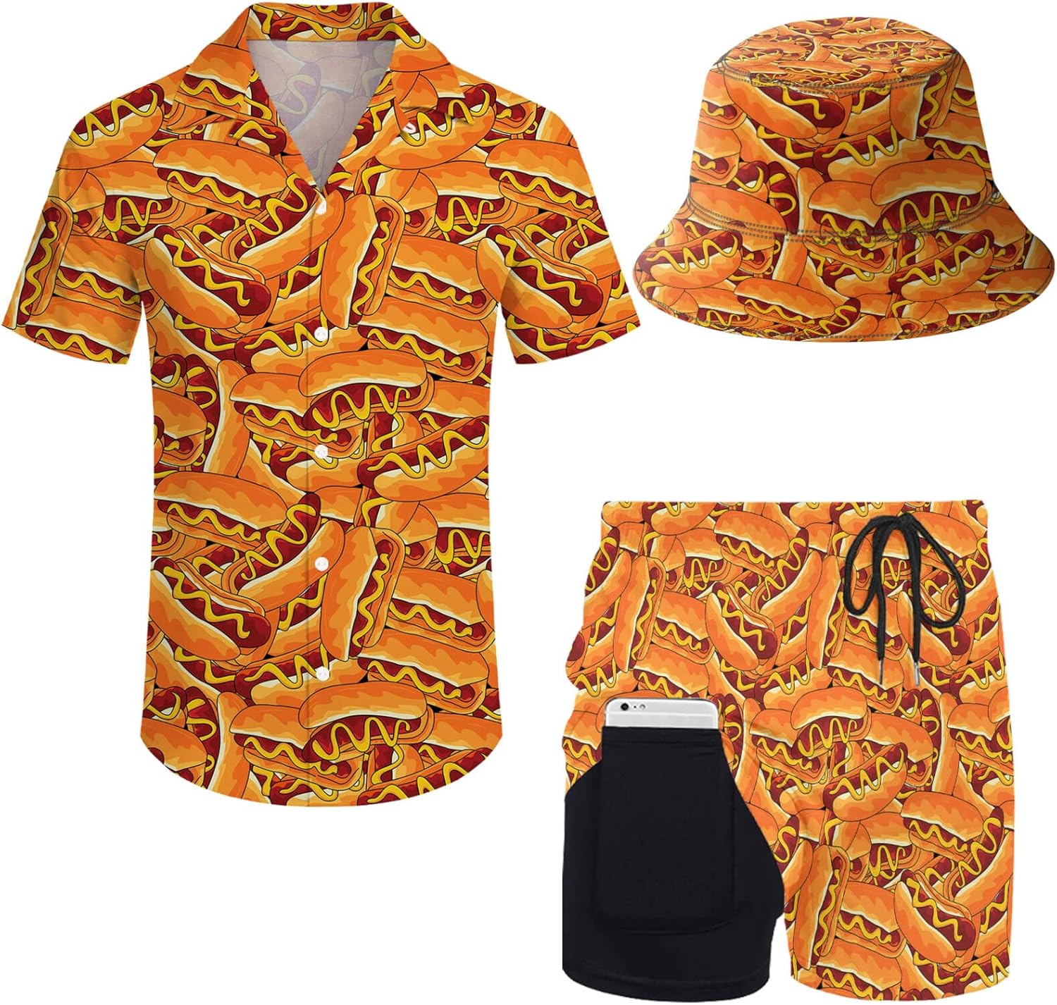 Mens 2 Piece Tracksuit Hawaiian Shirt and Compression Shorts Set