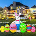 12 Ft Long Easter Inflatable Bunny and Eggs Yard Decoration - LED Lit