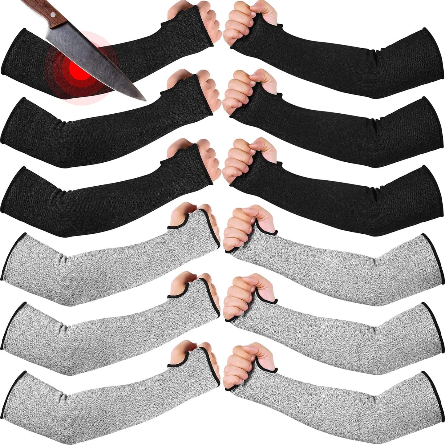 JaGely 6 Pairs Level 5 Cut Resistant Sleeves for Arm Protection