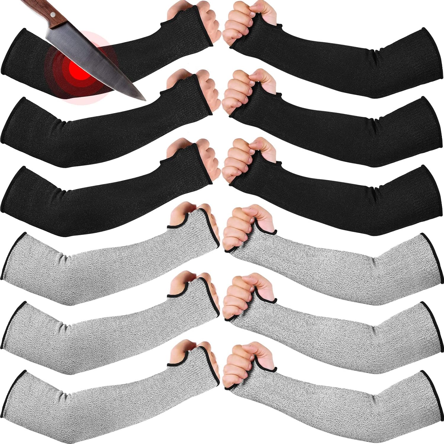 JaGely 6 Pairs Level 5 Cut Resistant Sleeves for Arm Protection