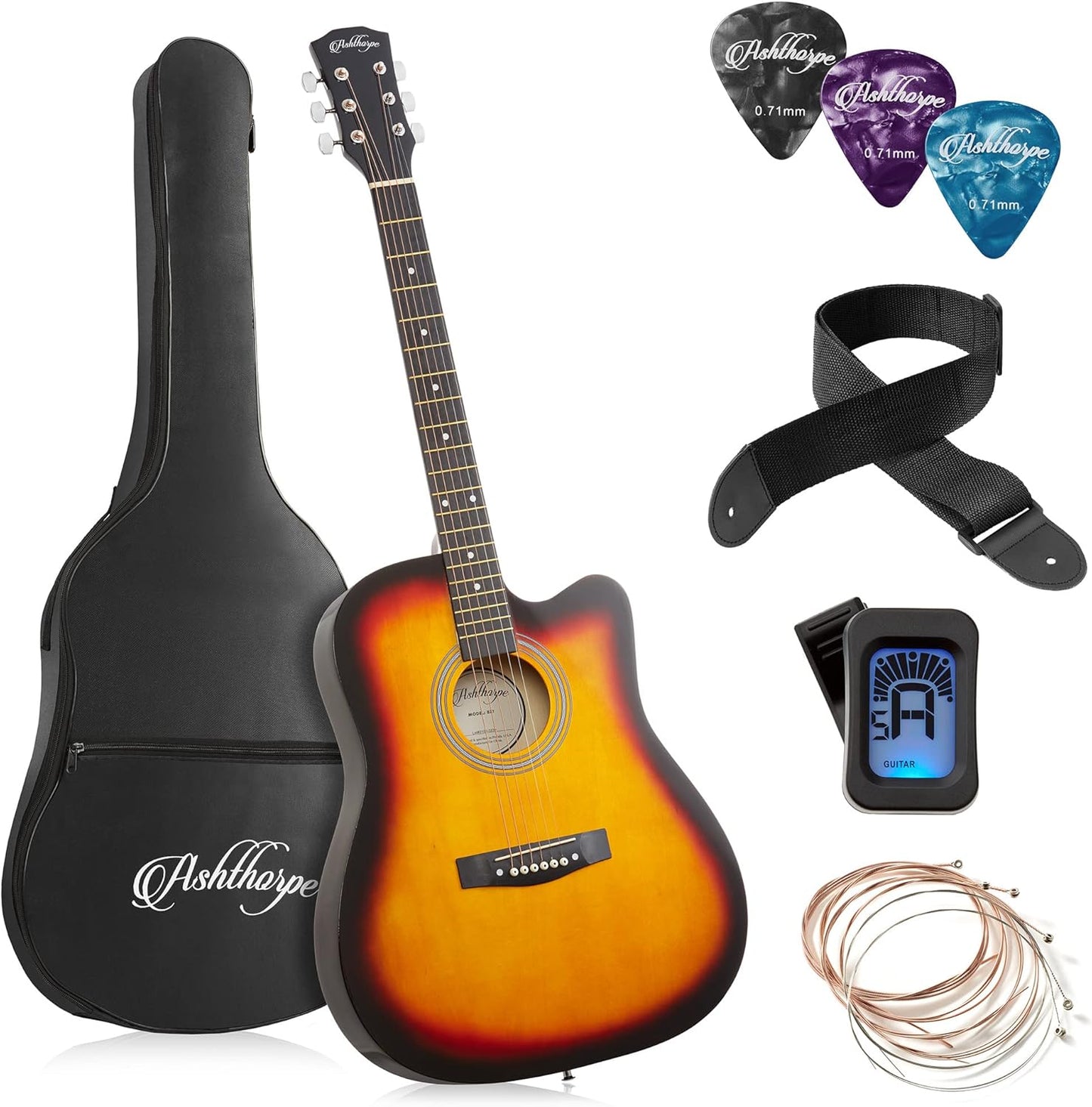 Ashthorpe 41 Beginner Cutaway Guitar Package - Everything You Need to Get Started!