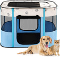 Portable Blue Pet Playpen with Mesh Door
