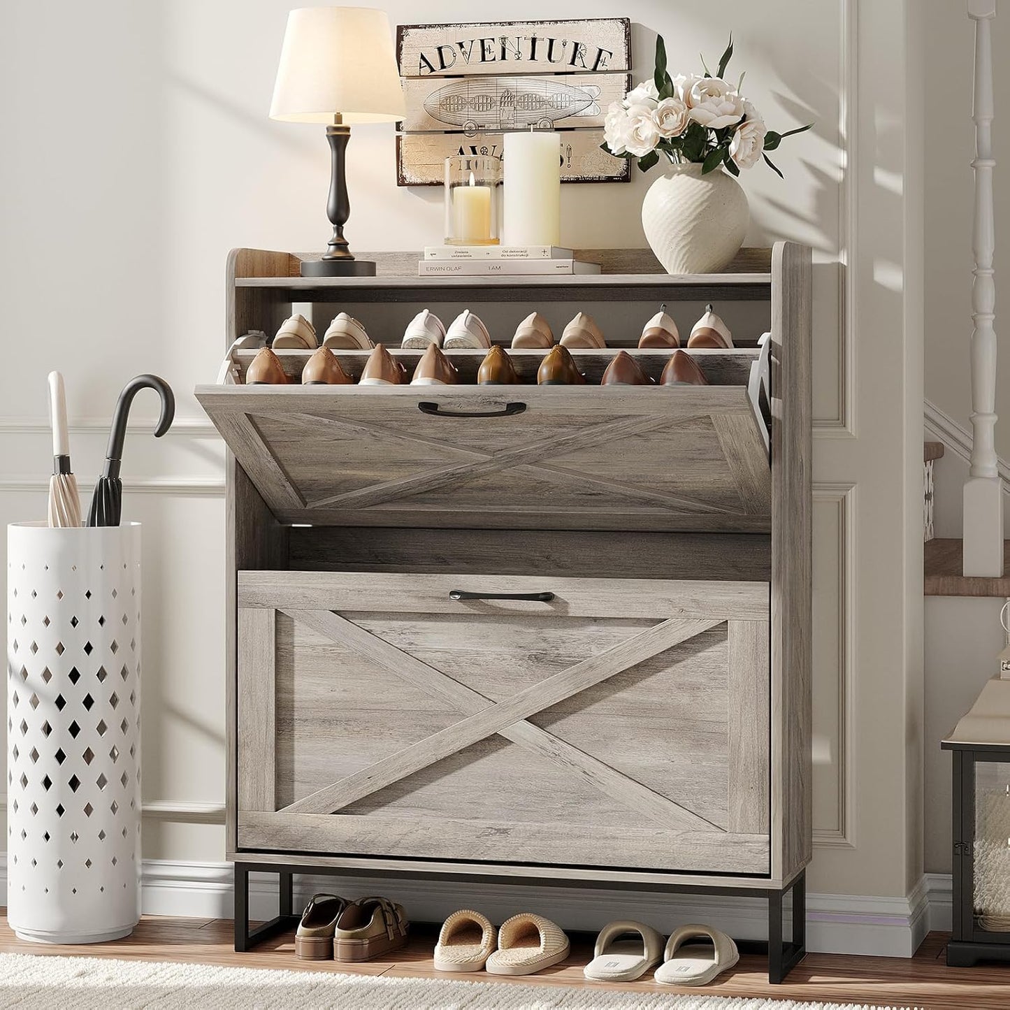 Maupvit Shoe Cabinet with 2 Flip Drawers for Entryway Storage