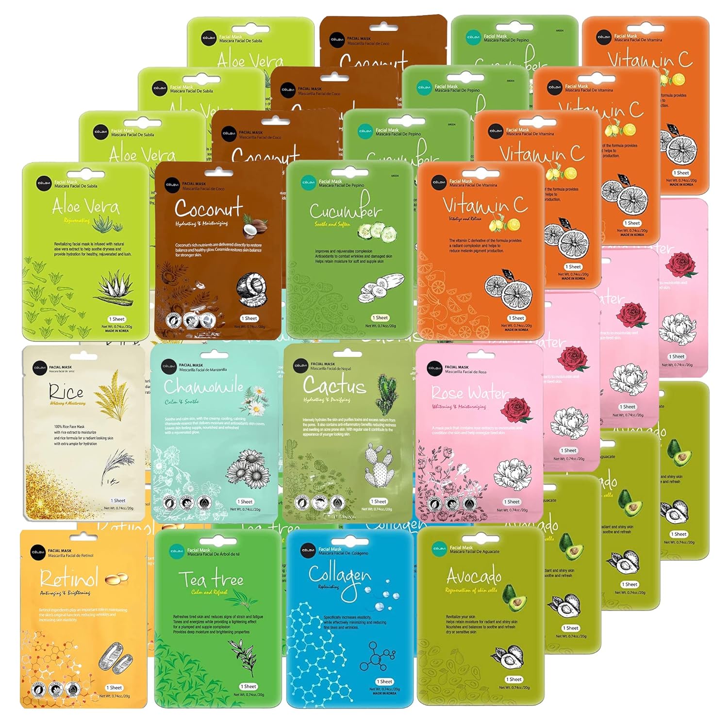 Celavi Essence Facial Face Mask Set for Ultimate Hydration