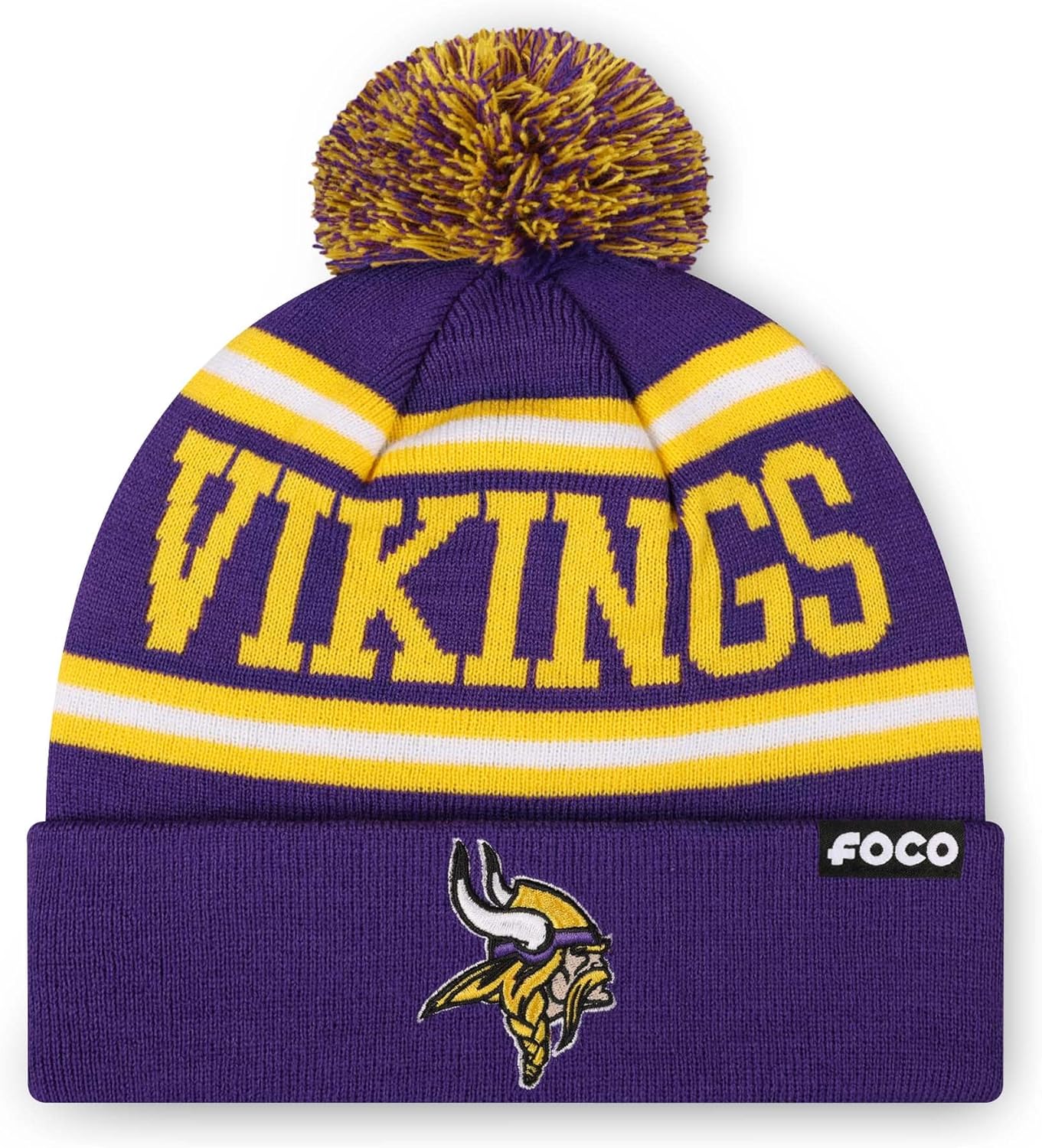 FOCO NFL Team Logo Stripe Pom Beanie Hat for Ultimate Comfort