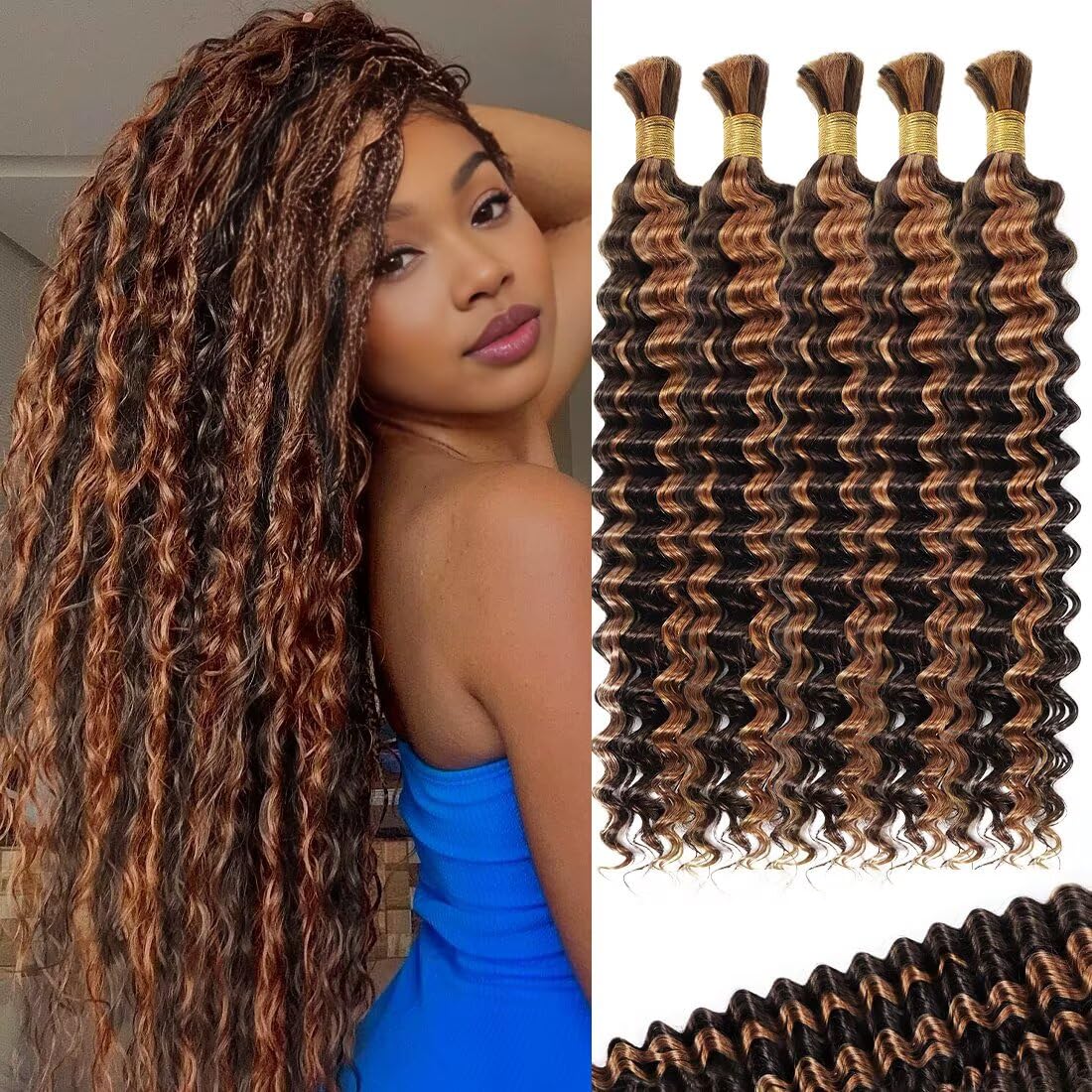 12A P4/30 Dark and Light Brown Human Braiding Hair for Boho Styles