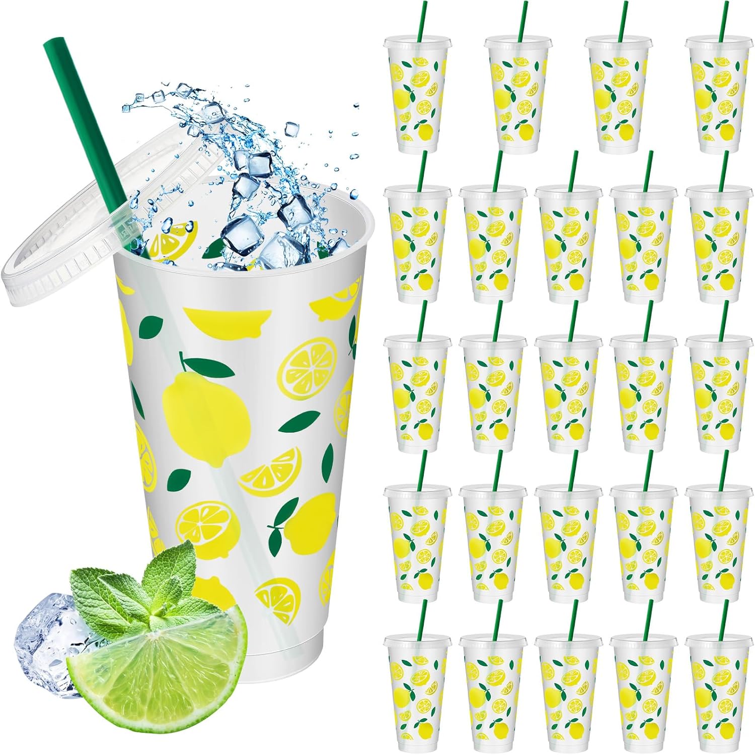 24 Pcs Plastic Lemon Cups for Summer Parties and Events