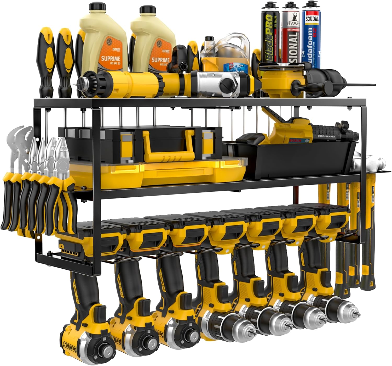 3-Layer Heavy Duty Drill Holder Rack - Garage Organizer