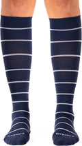 Comrad Nylon Knee High Compression Socks - XL Navy/Sand Stripe