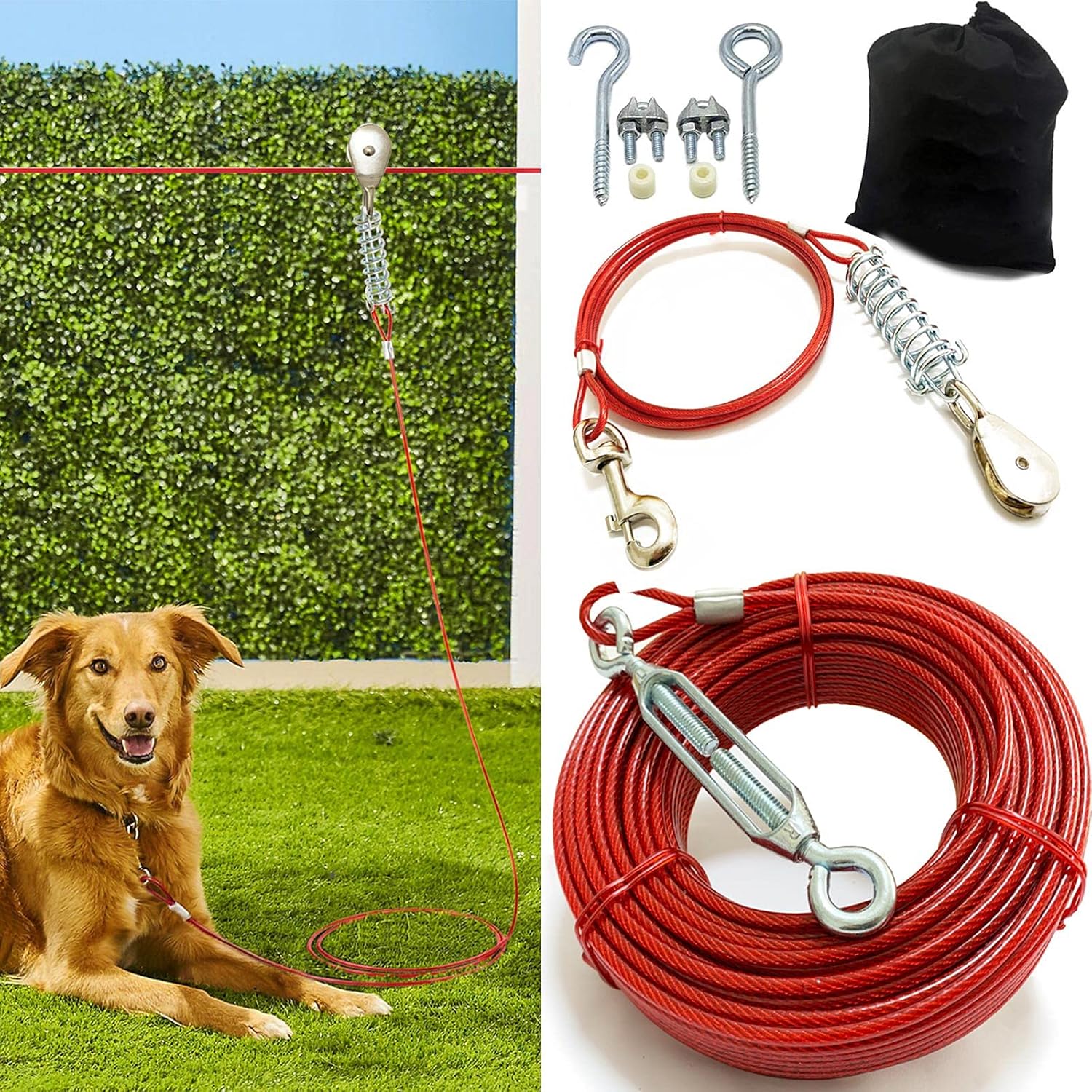 Heavy Duty Aerial Dog Tie Out Trolley System for All Dogs