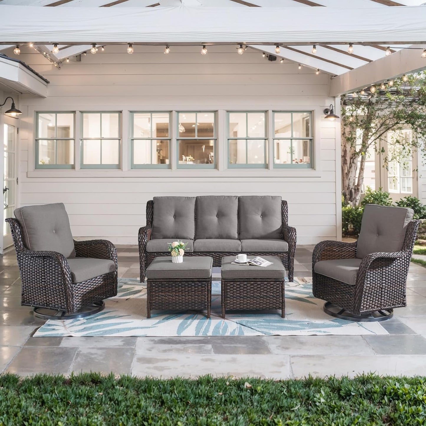 5 Piece Outdoor Patio Furniture Set with Swivel Rocker Chairs