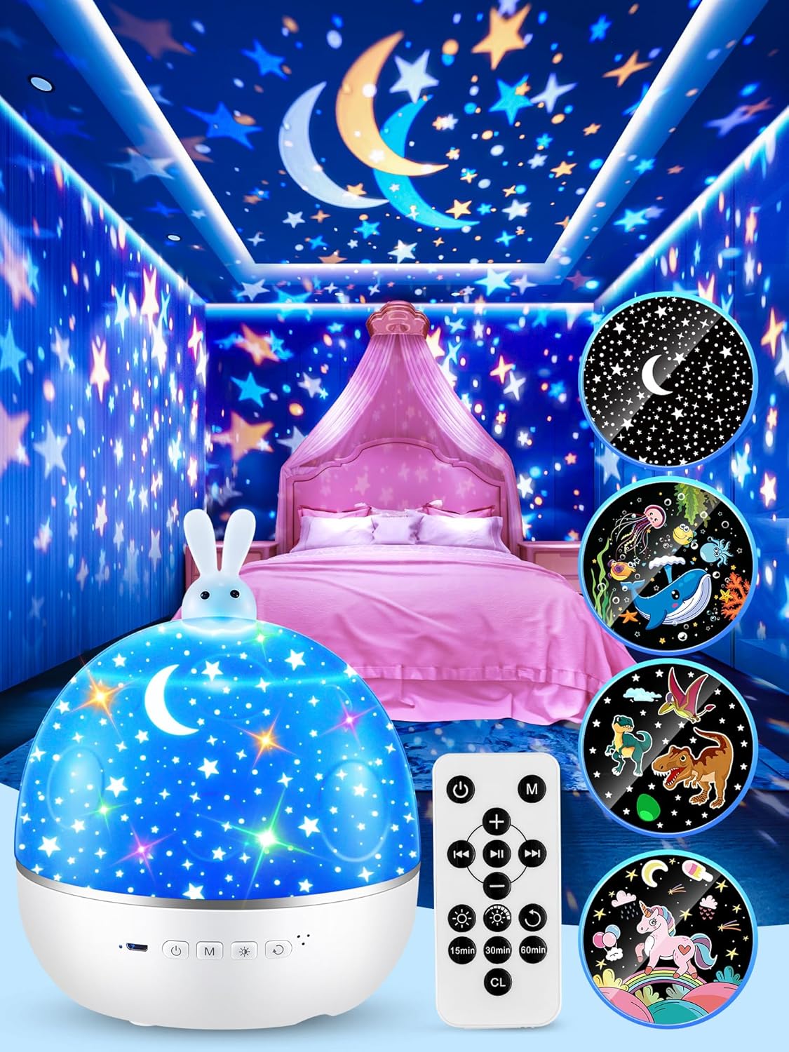 Rechargeable Star Projector for Kids | Bluetooth Music | Remote Control
