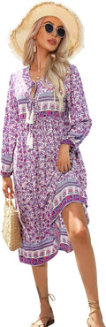 R.Vivimos Women's Long Sleeve Floral Print Midi Dress