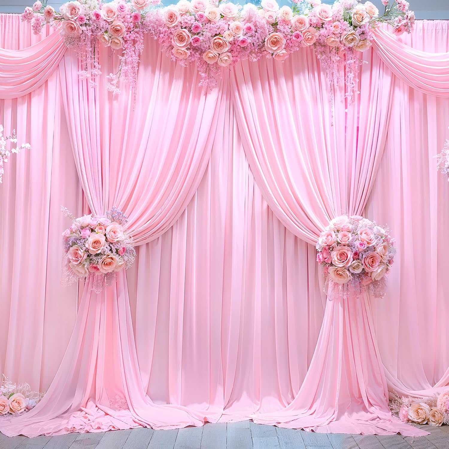 20ft x 10ft Wrinkle Free Pink Wedding Backdrop Curtains for Events