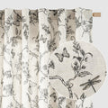 Black Floral Curtains 84 in Linen Back Tab Panels - Light Filtering
