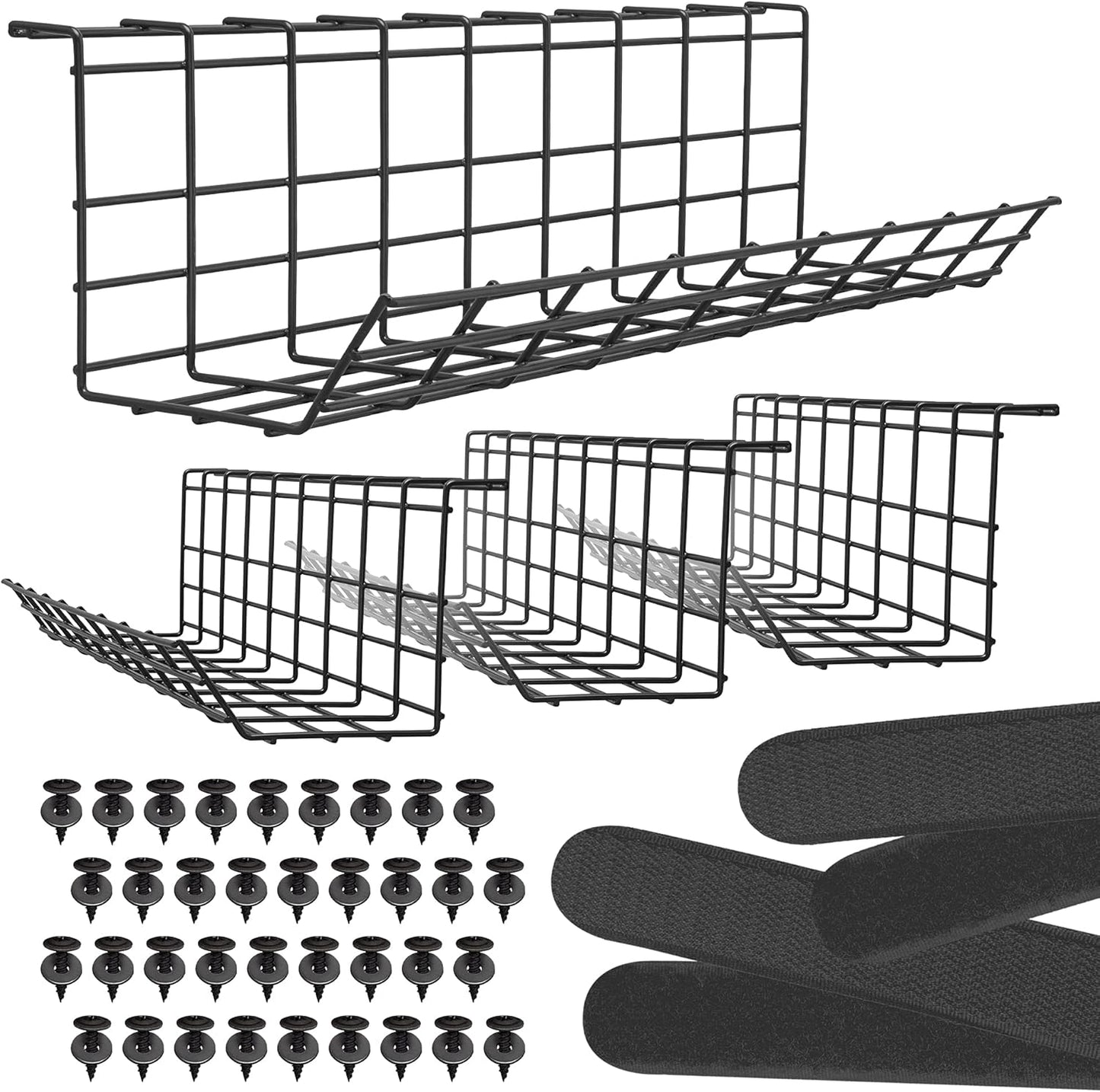 Under Desk Cable Tray for Efficient Cord Management - Set of 4