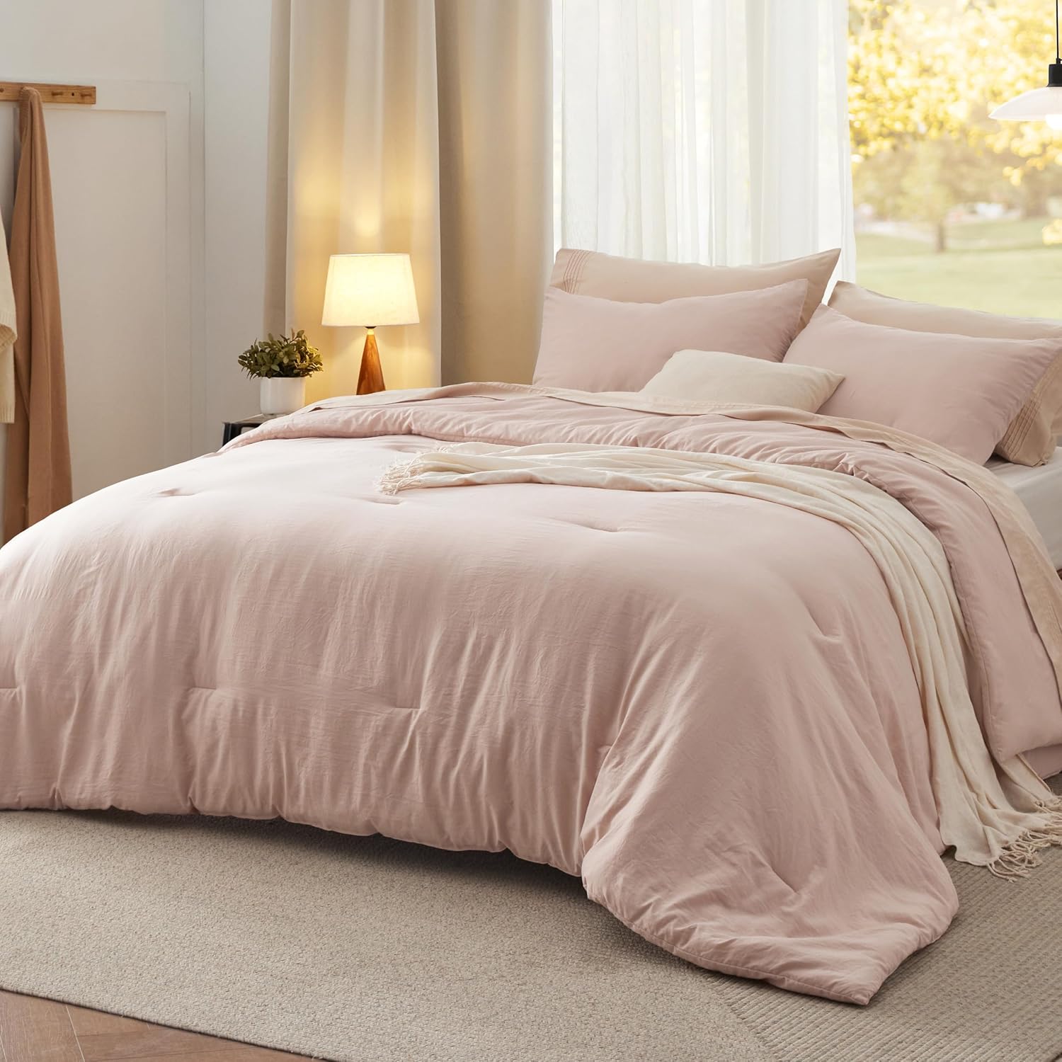 Bedsure Oversized King Comforter Set for All Seasons in Light Pink