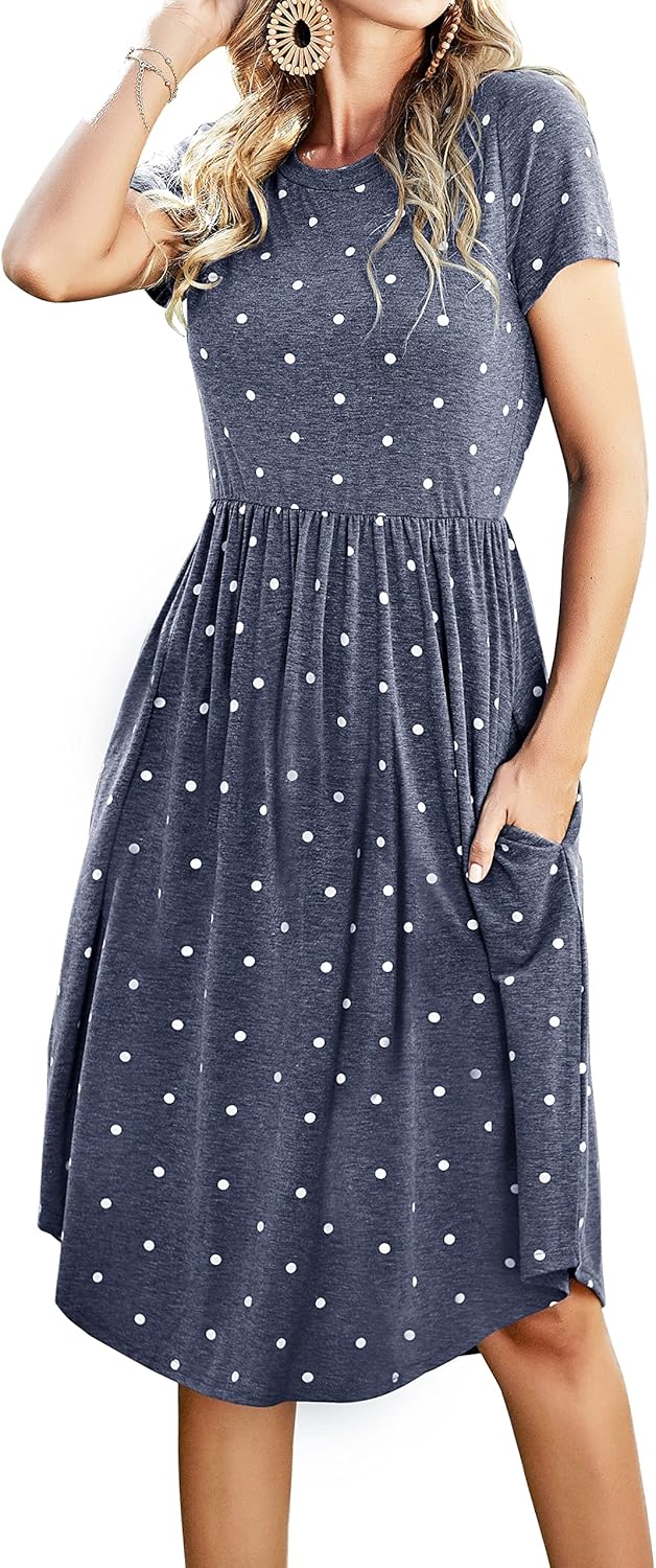 Simier Fariry Womens Summer Pocket Knee Length Casual Dress