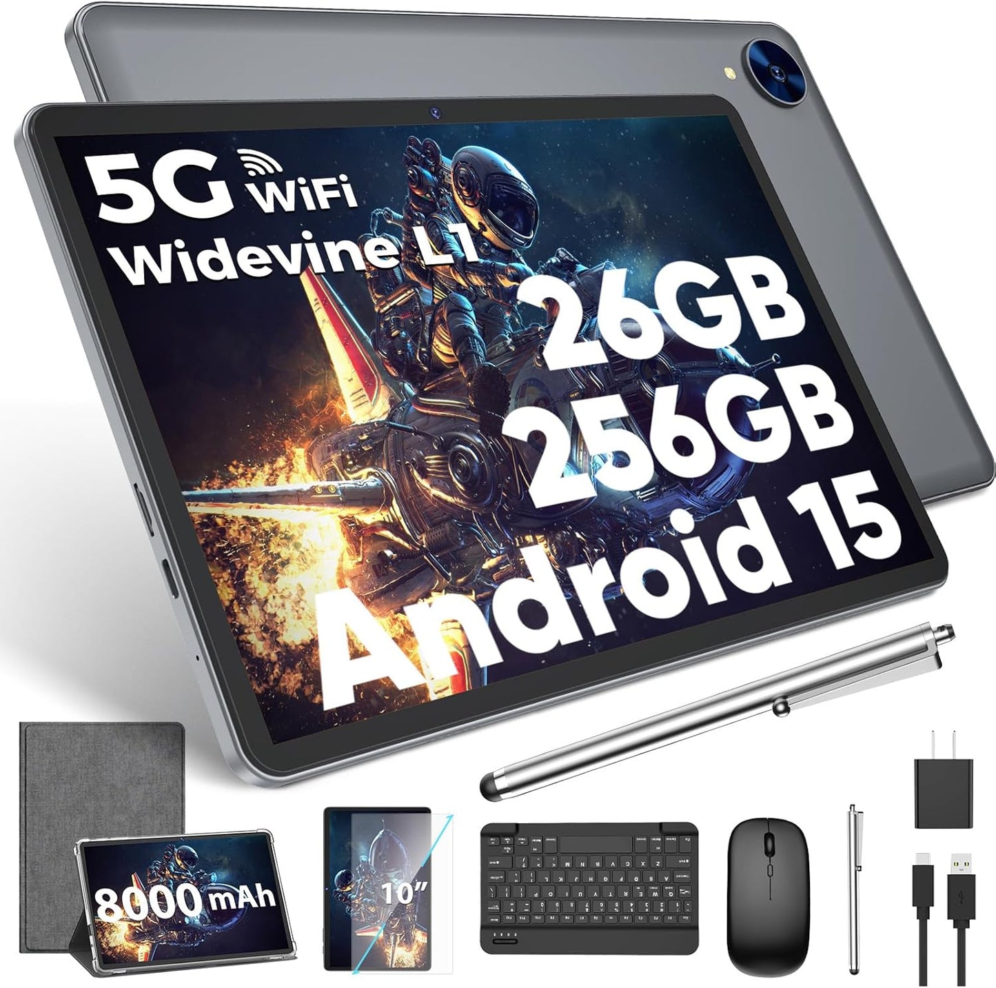 Android 15 Tablet with Keyboard, 26GB RAM, 256GB ROM for All