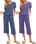 Women's Pajamas Set Short Sleeve Capri Pants - Soft 2 Pack