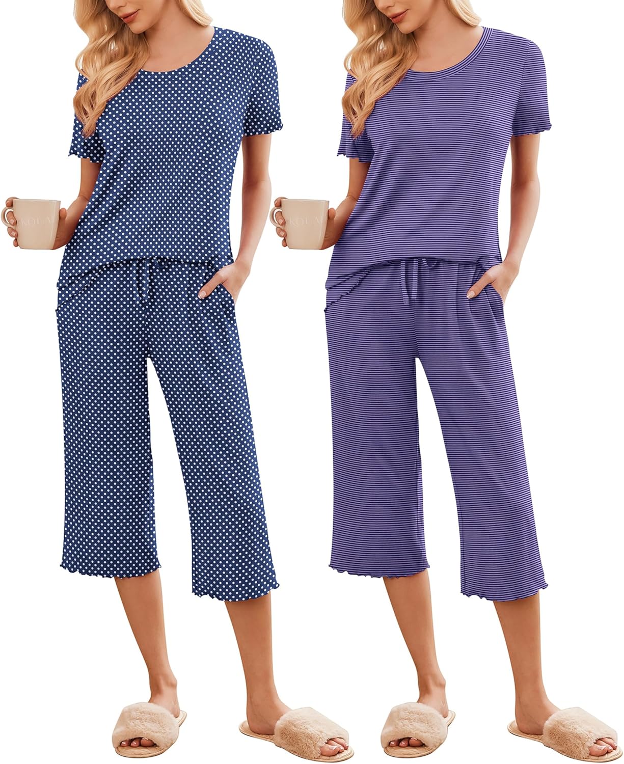 Ekouaer Women's Pajamas Set: Soft Capri Pants Sleepwear