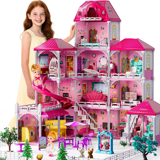 Villa Playset for Girls Ages 3-7, 4-Story House with Dolls