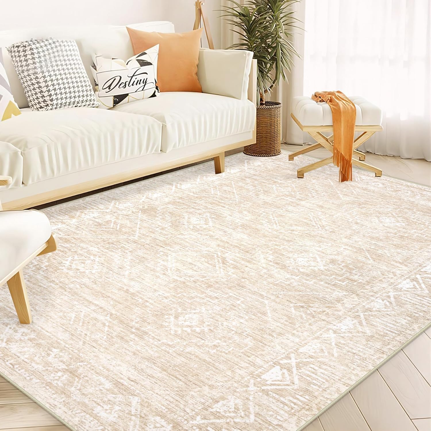 Moroccan Large Area Rug 5x7 - Soft Geometric Boho Design