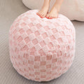 Pink Round Stuffed Pouf Ottoman 20x20x15 in - Fluffy Plaid Seat