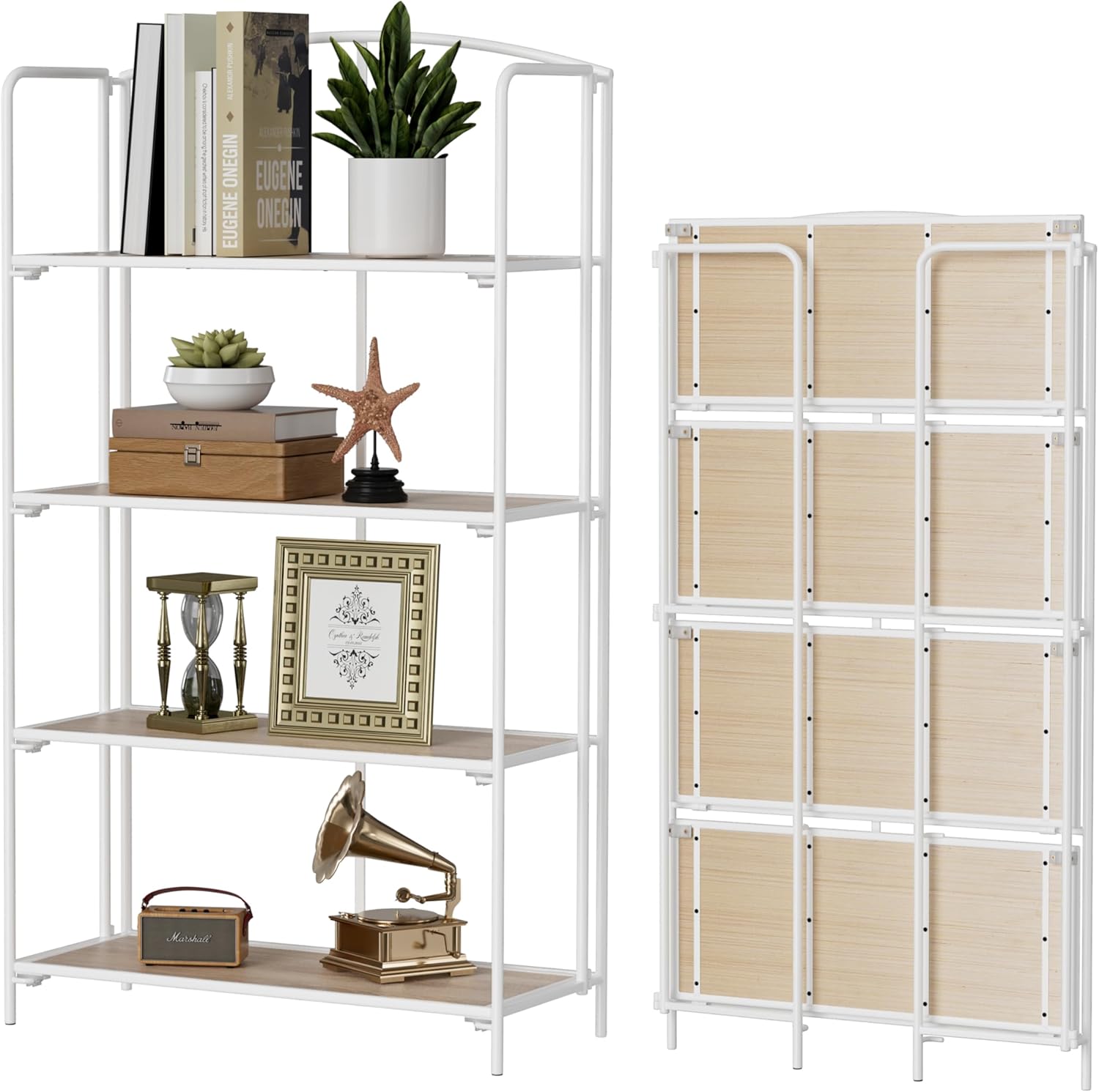 Crofys No Assembly Folding Bookshelf for Home Office Storage