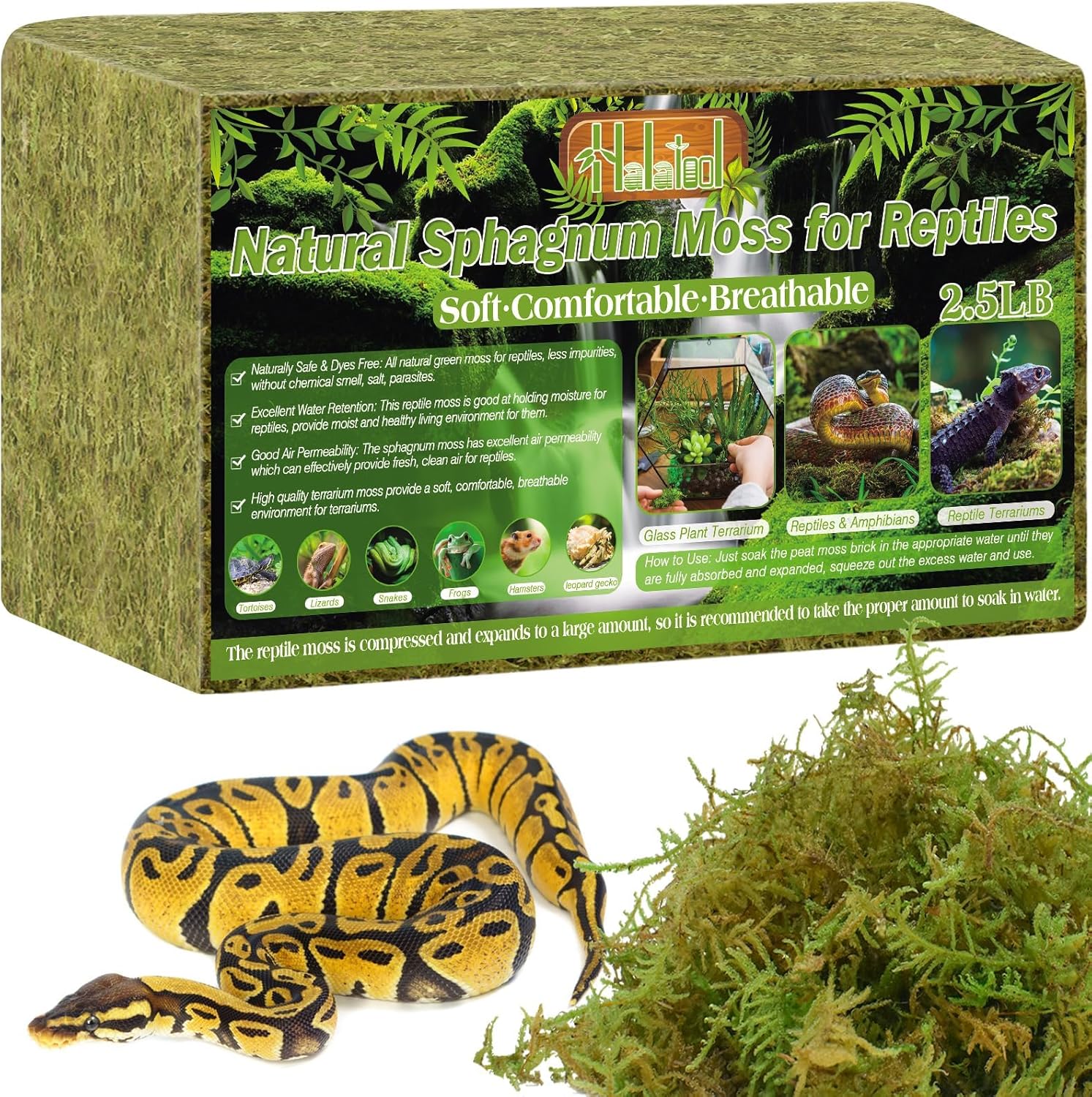 Natural Sphagnum Moss for Reptiles - 2.5LB Terrarium Bedding