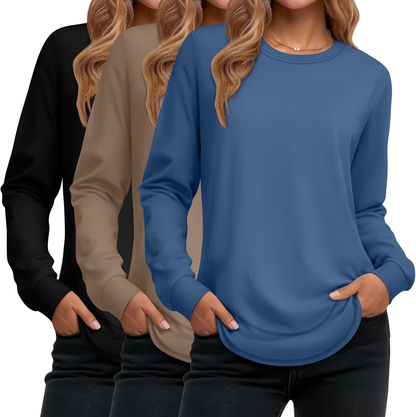 Ficerd 3 Pack Women's Long Sleeve Shirts for Casual Style