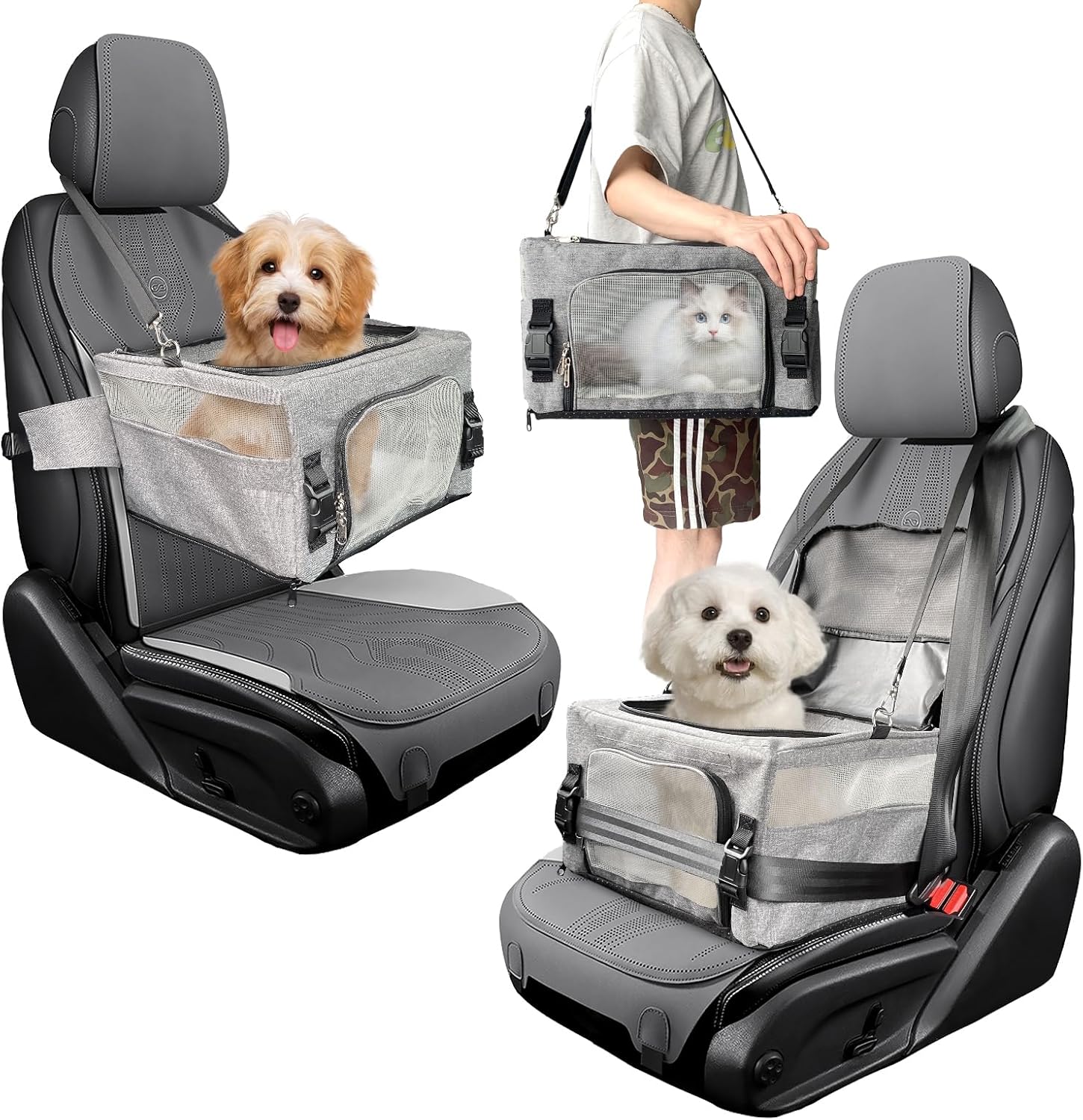 L&W BROS. Foldable Small Dog Car Seat - Secure Travel for Small Pets