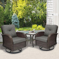 Grey Brown Full-Weave Rattan 3 Piece Patio Set - Swivel Rockers